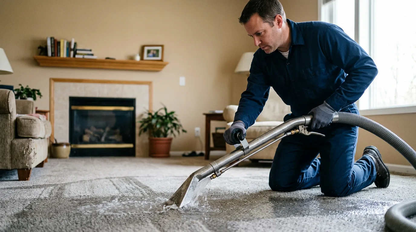 Water damage restoration technician working near Mendon, MO
